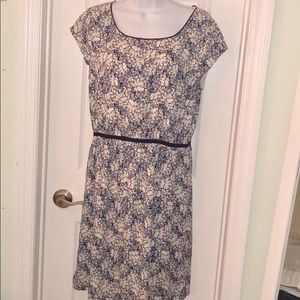 Ann Taylor LOFT flower print white and navy dress.